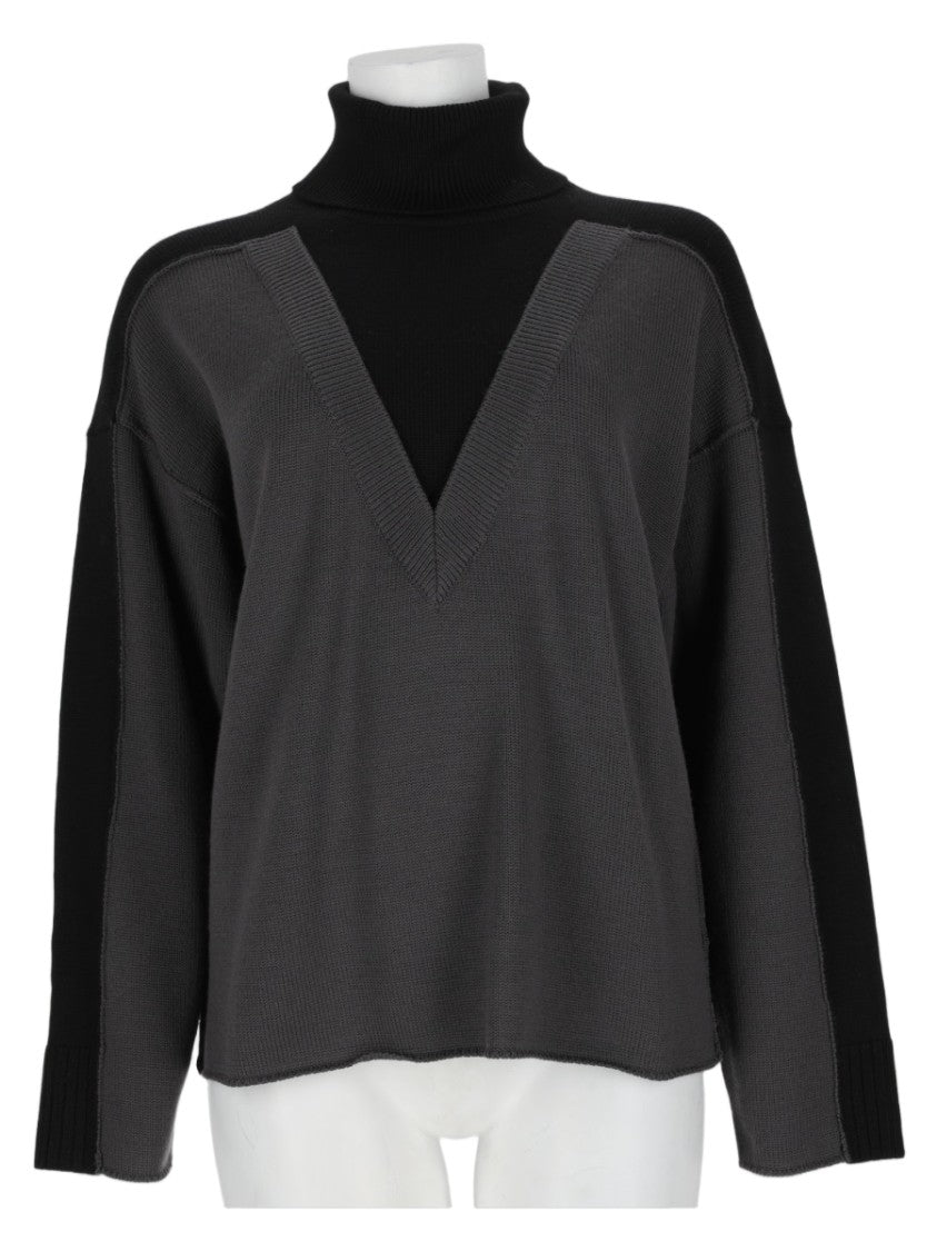 Mm6 By Maison Margiela High Turtleneck Sweater With Contrasting V-Knit Detail