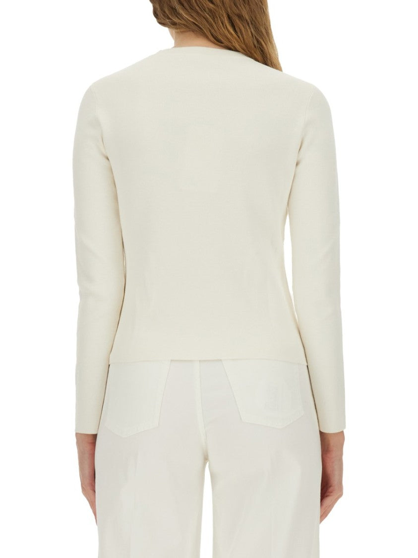 Max Mara Fitted White Jersey Top With Embossed Logo