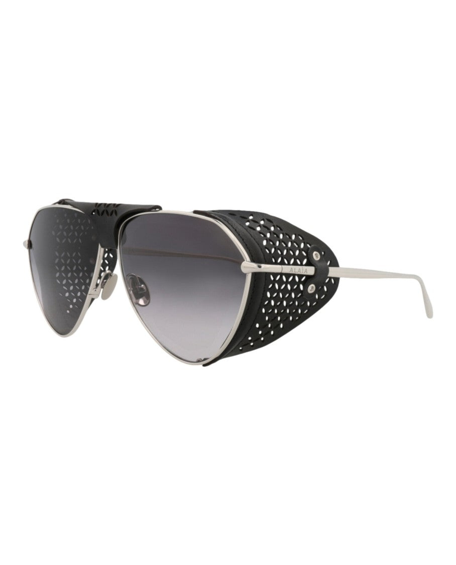 Alaïa Aviator-Frame Metal Sunglasses With Leather Trim And Adjustable Nosepads