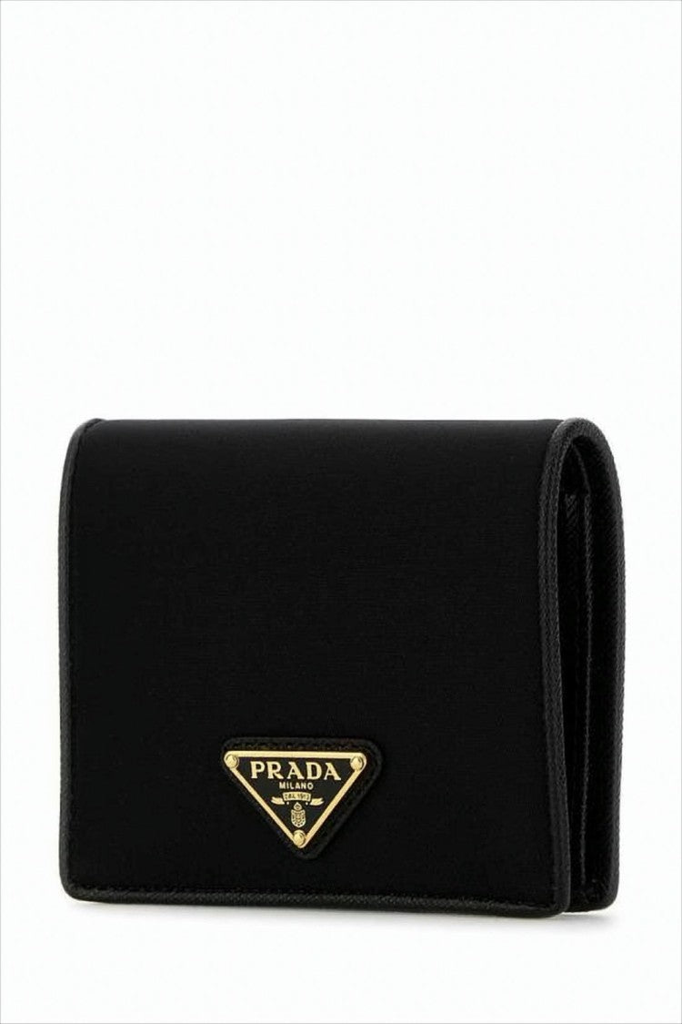 Prada Compact Nylon Wallet With Leather Lining And Triangular Logo