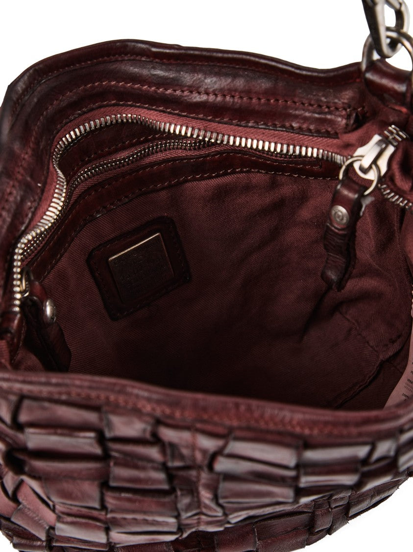 Campomaggi Woven Leather Shoulder Bag With Floral Embossing