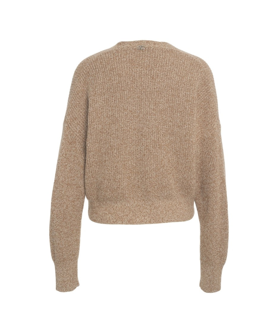 Liu Jo Cropped Beige Cardigan With Decorative Buttons