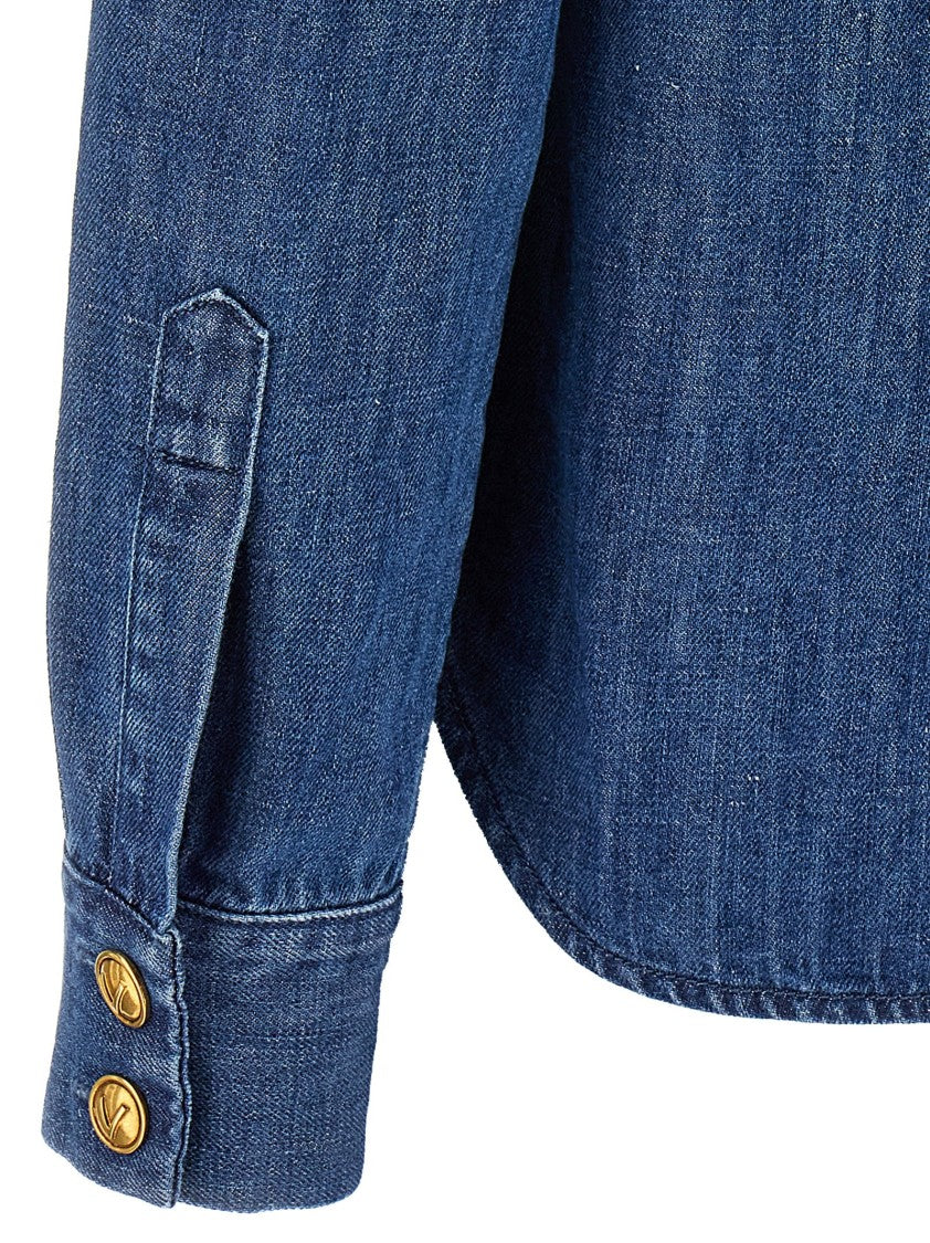 Valentino Garavani Cotton-Linen Blend Denim Shirt With Vlogo Closure