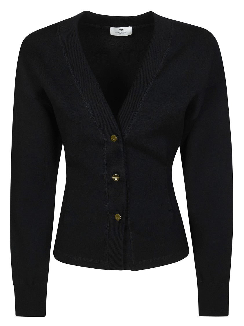 Elisabetta Franchi Fitted Black Deep V Cardigan