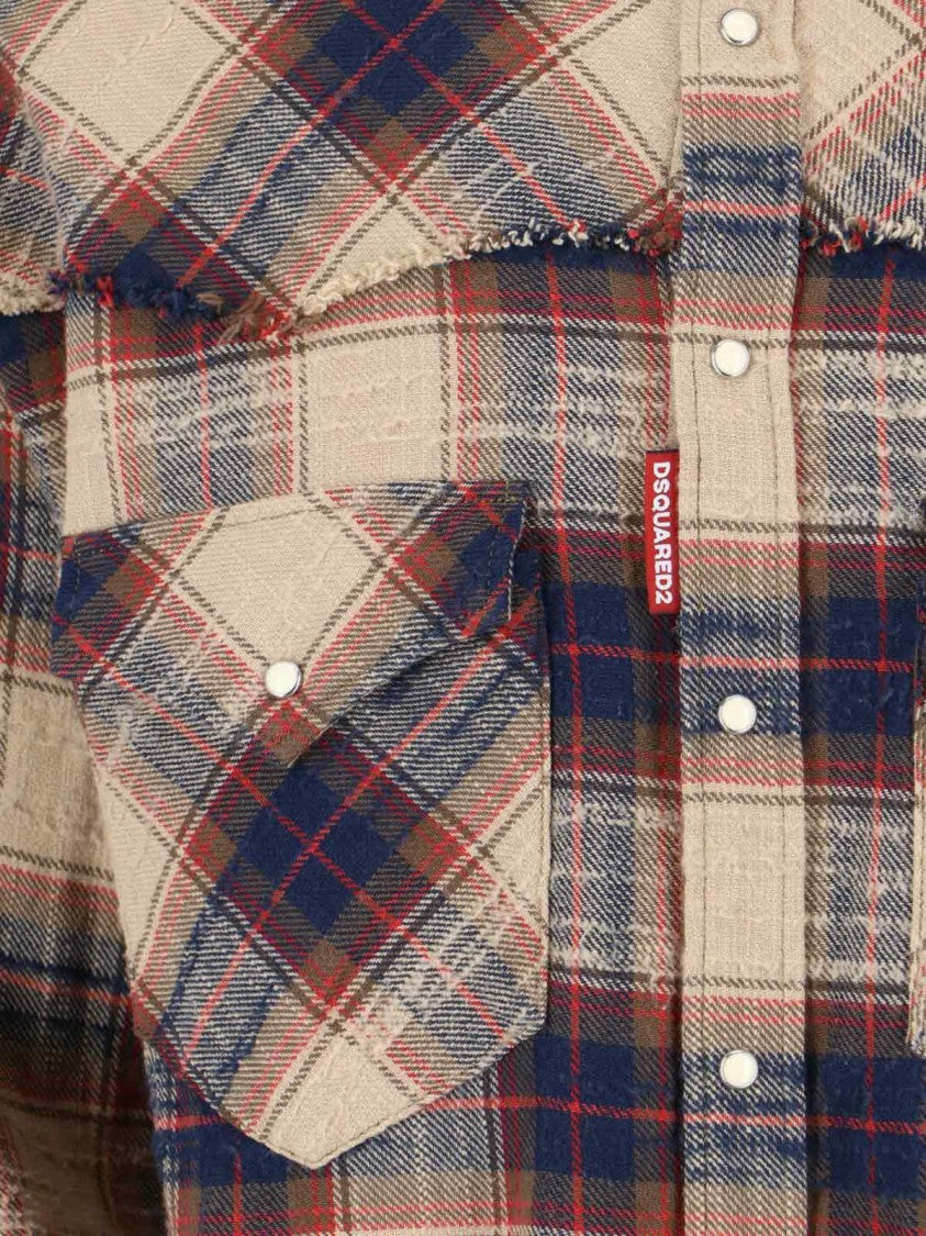 Dsquared2 Multicolor Check Cotton Shirt With Classic Collar