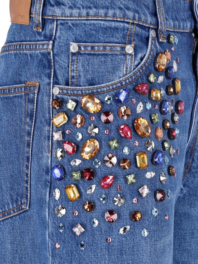 Stella Mccartney Blue High-Waisted Crystal Straight-Leg Jeans