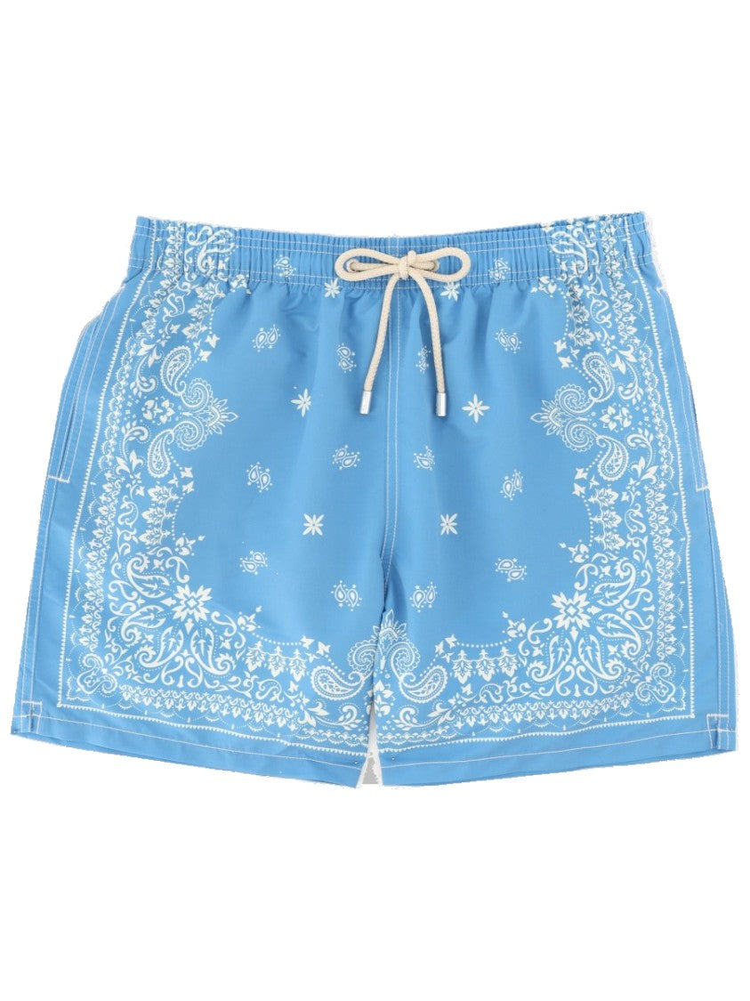 Mc2 Saint Barth Light Blue Paisley Flap Pocket Swim Shorts