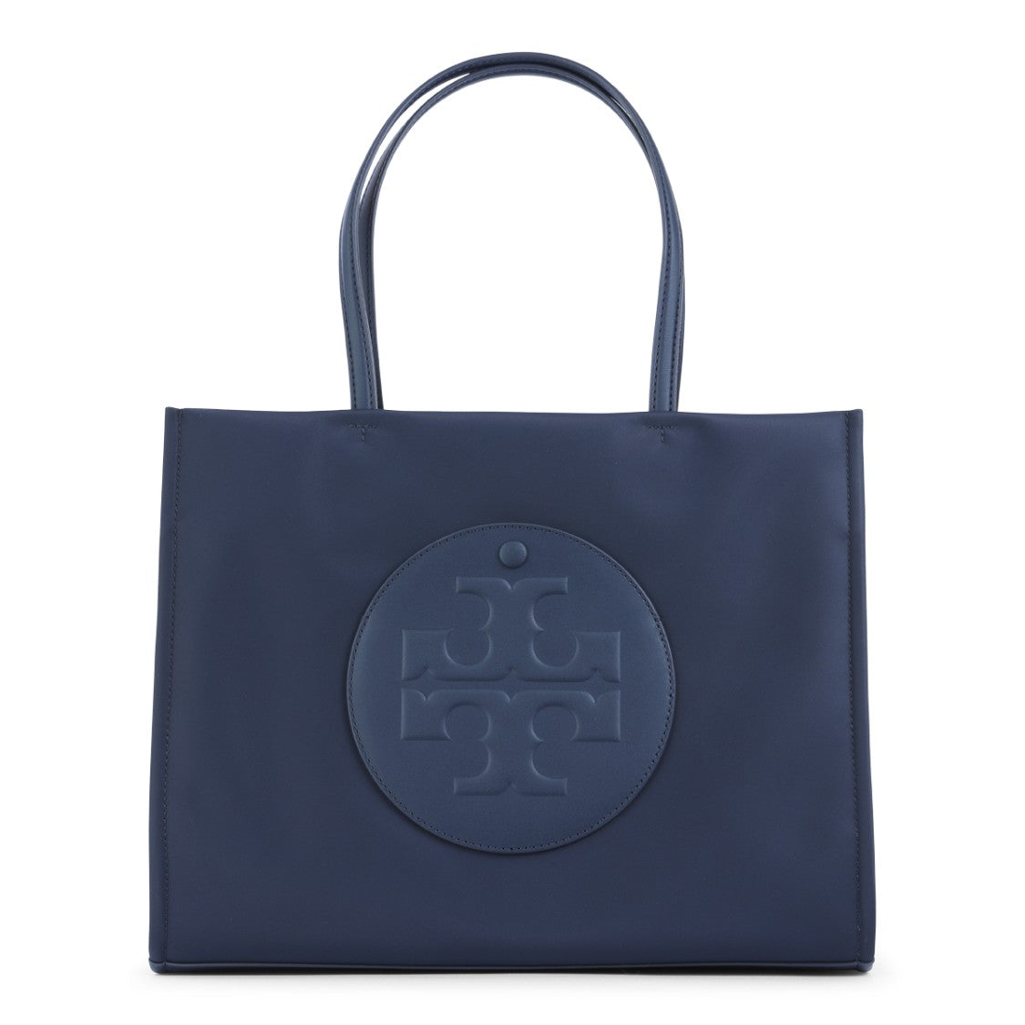 Tory Burch Structured Tote Bag With Embossed Logo In Deep Navy