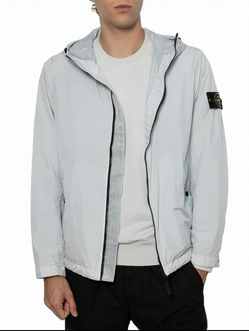 Stone Island Crinkled Texture Hooded Jacket With Adjustable Cuffs