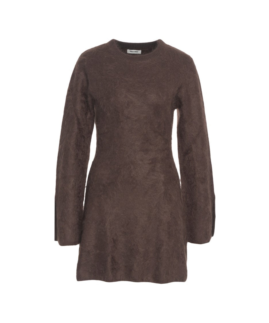 Soft Goat Brushed Cashmere Mini Dress With Round Neckline