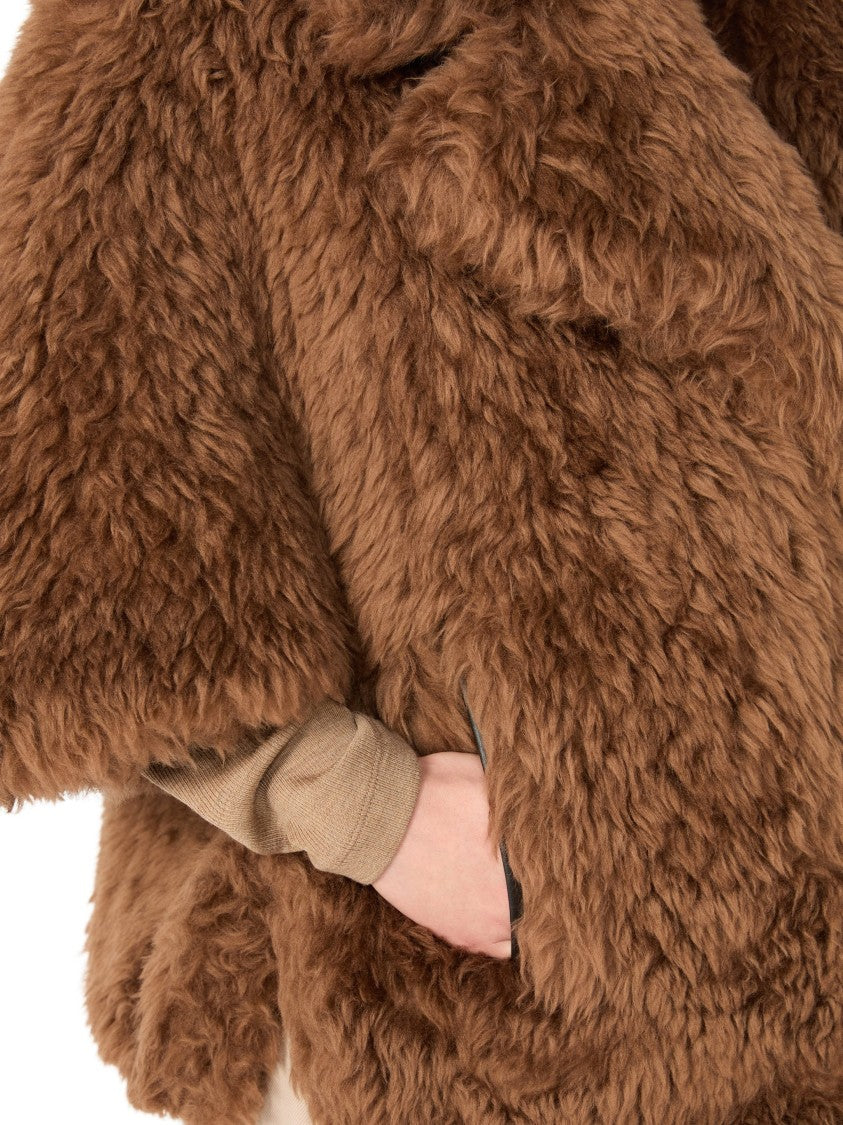 Max Mara Short Boxy Wool Cape With Leather-Trimmed Pockets