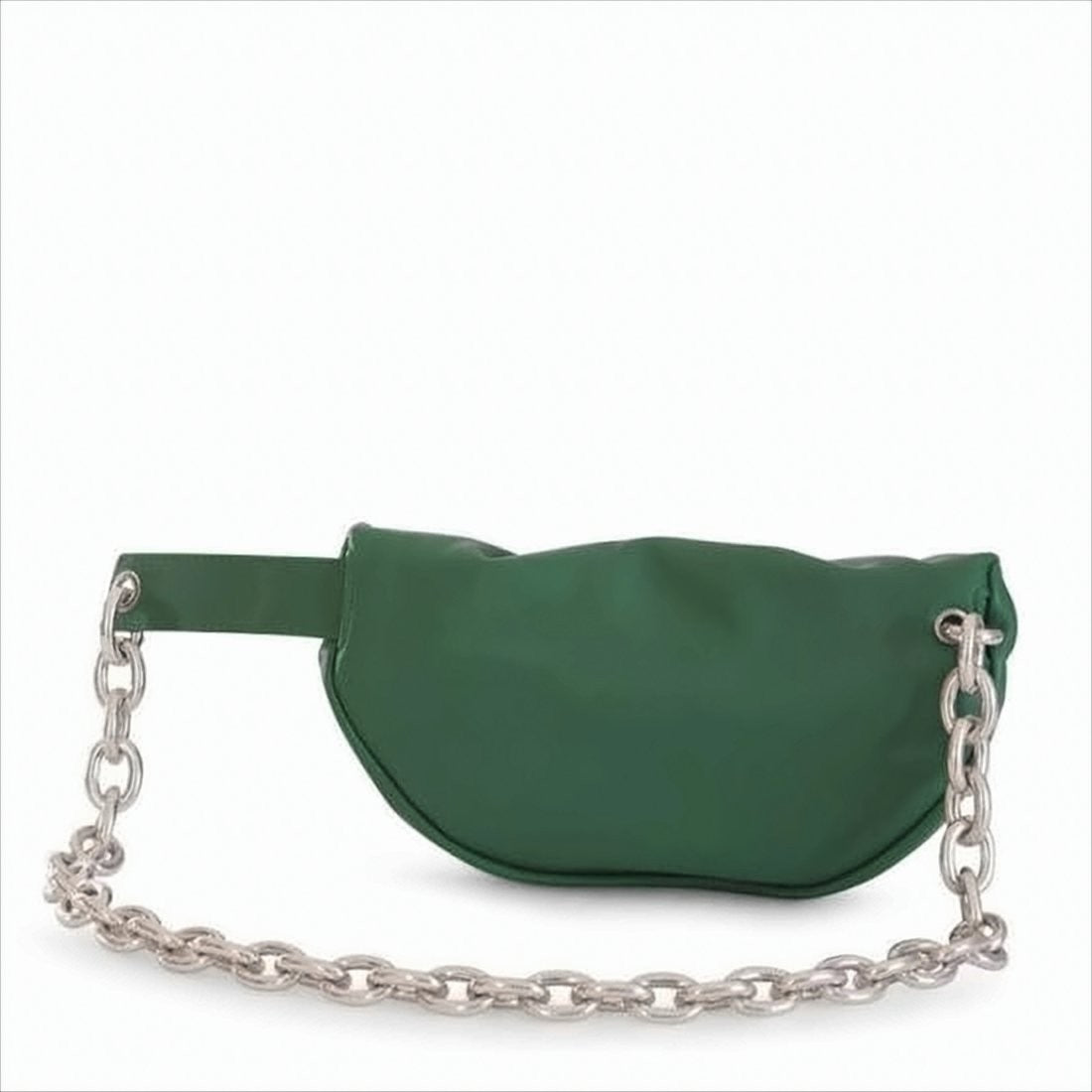 Bottega Veneta Crescent-Shaped Ruched Leather Shoulder Bag With Silver Chain Strap