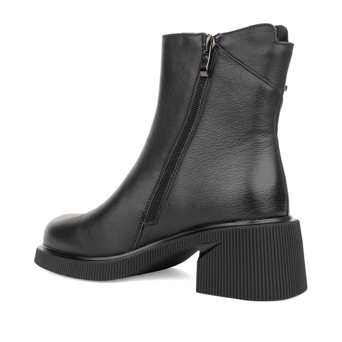 Linda Baumann Black Minimalist Block Heel Leather Ankle Boots