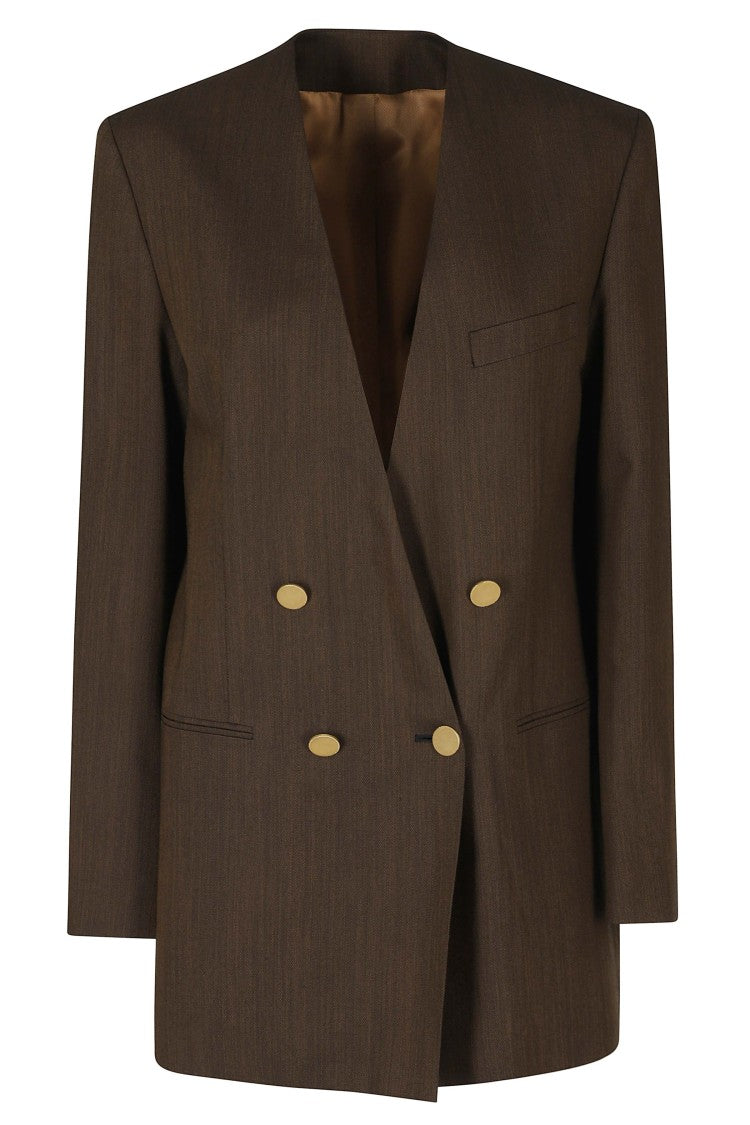 Alberta Ferretti Brown Tailoring Gold Buttons Viscose-Blend Blazer