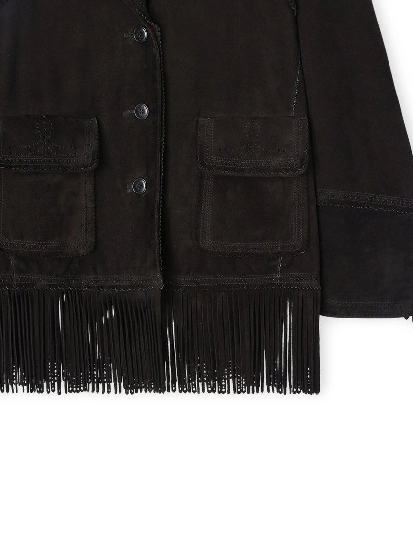 Ermanno Scervino Single-Breasted Brown Suede Fringe Jacket