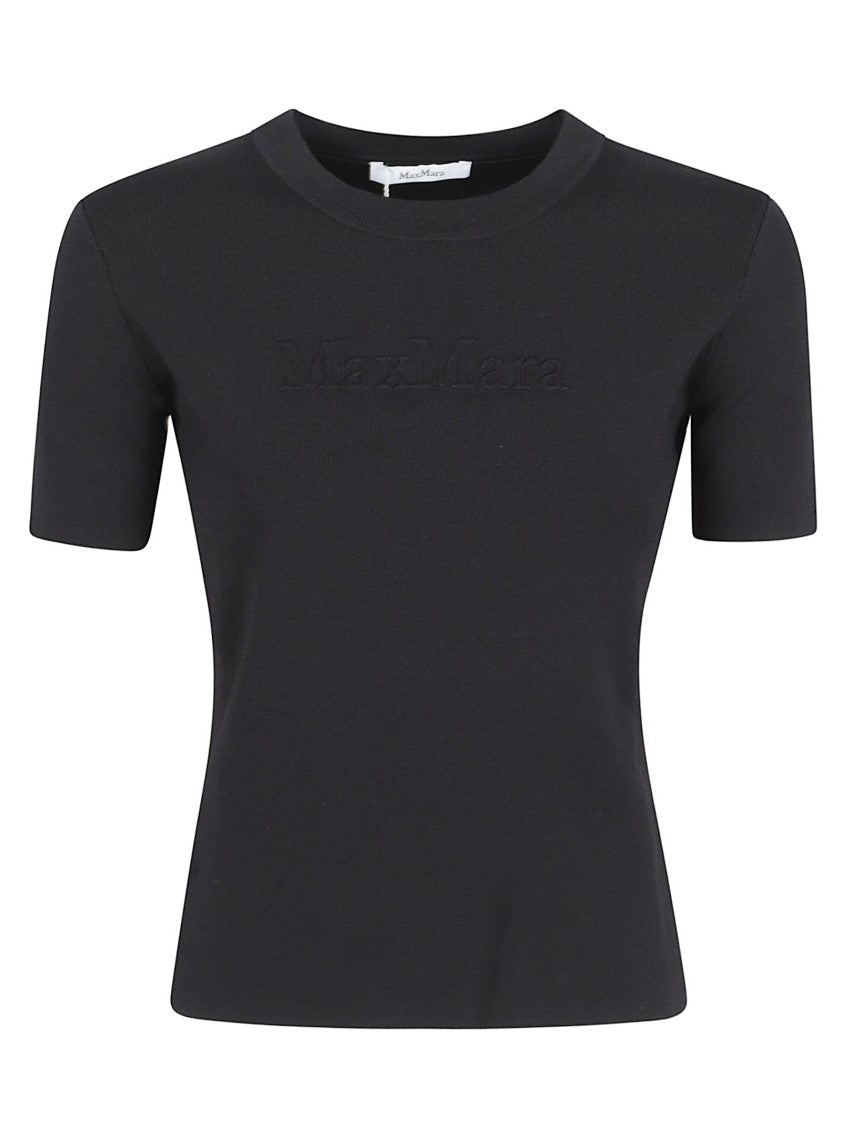 Max Mara Fitted Short-Sleeve Sweater With Crew Neckline