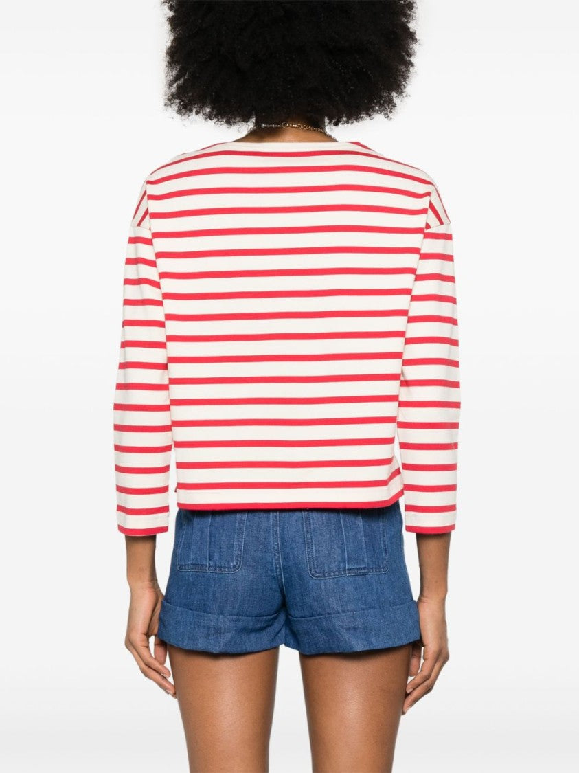 Valentino Red And White Striped Cotton T-Shirt