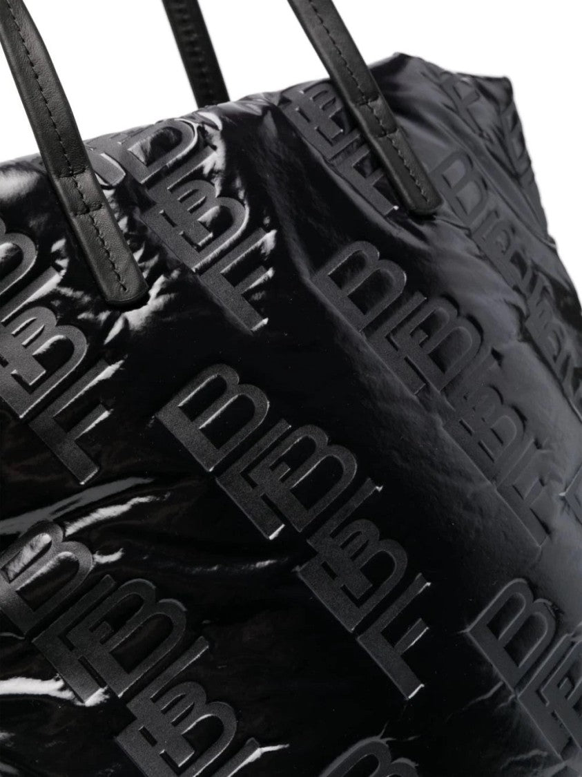By Far Embossed Black Leather Tote Bag With Glossy Finish