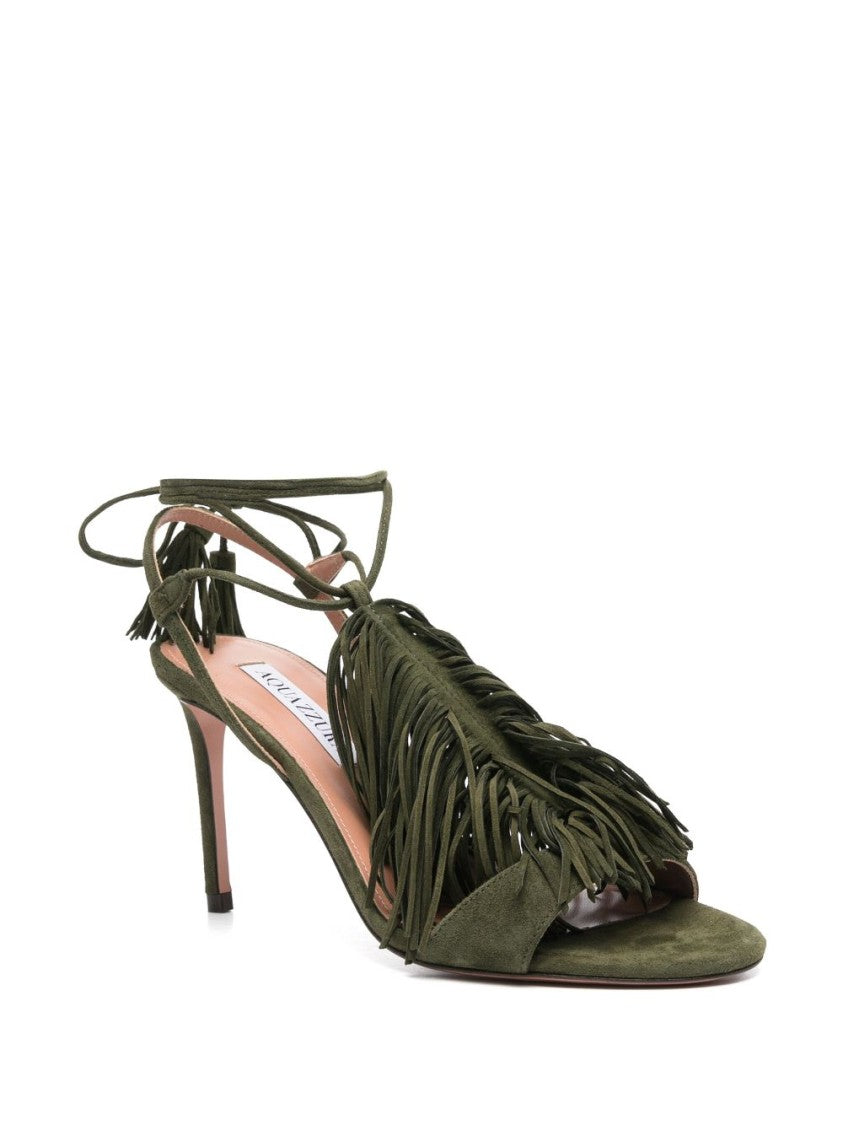 Aquazzura Fern Green Tie-Fastening Stiletto Sandals
