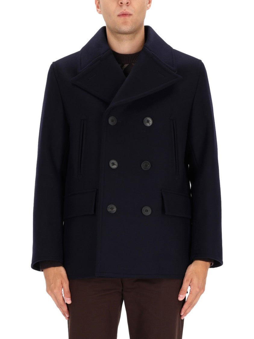 Burberry Double-Breasted Navy Wool Peacoat