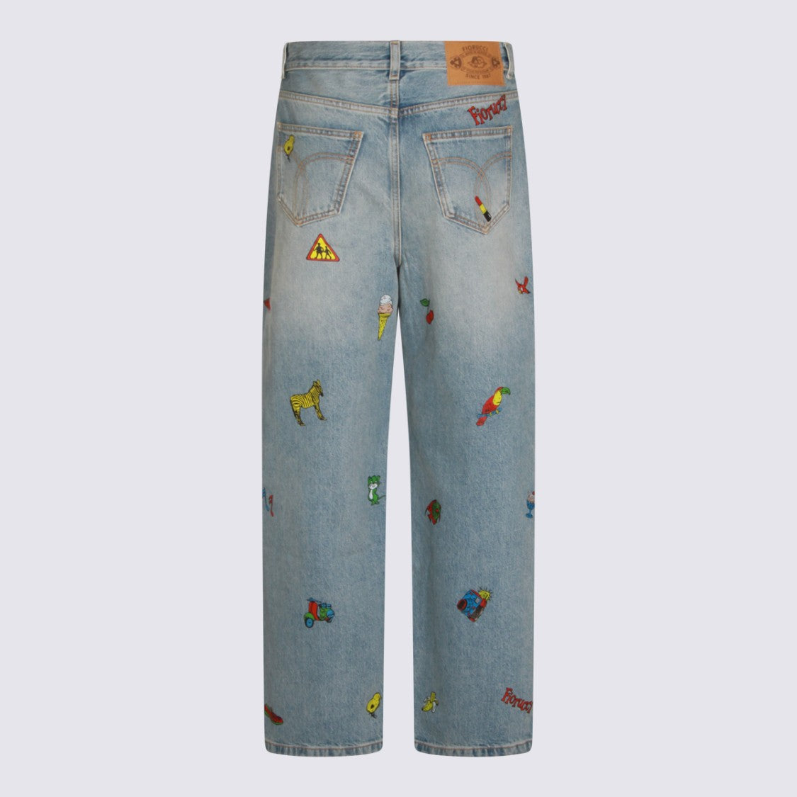 Fiorucci Light Blue Denim Jeans With Playful Embroidery And Relaxed Fit