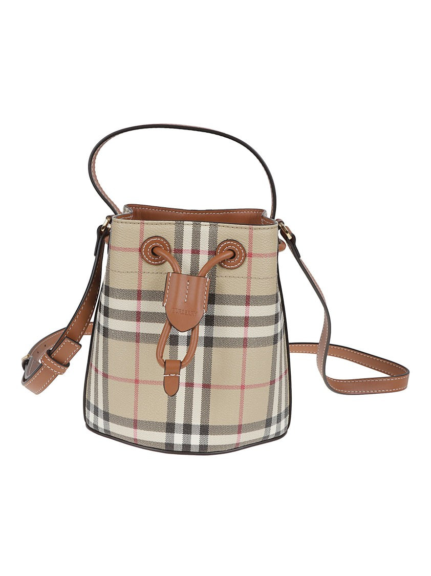 Burberry Coated Canvas Bucket Bag With Burberry Check Pattern