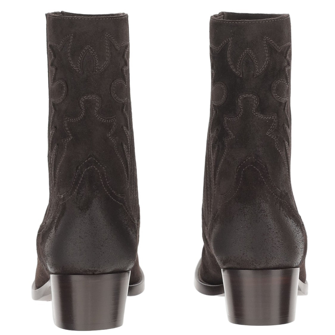 Sartore Dark Brown Suede Ankle Boots With Pointed Toe And Decorative Stitching