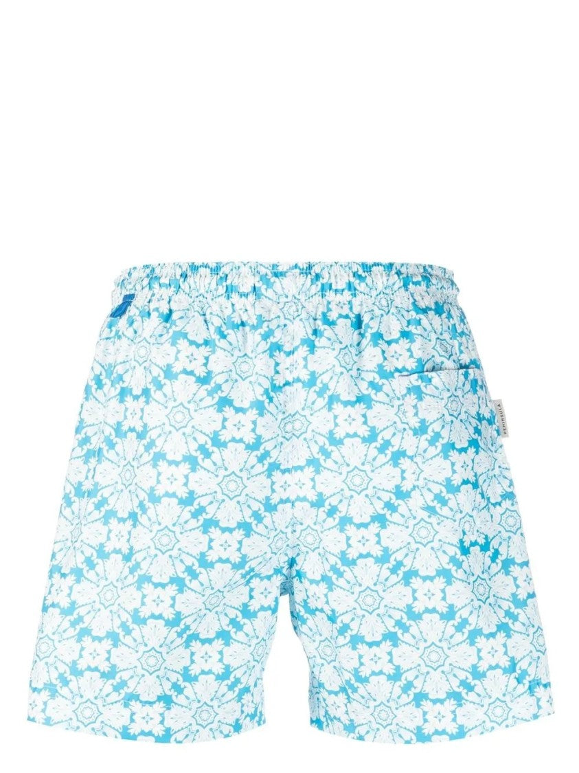 Peninsula Blue Floral Swim Shorts With Braided Drawstring