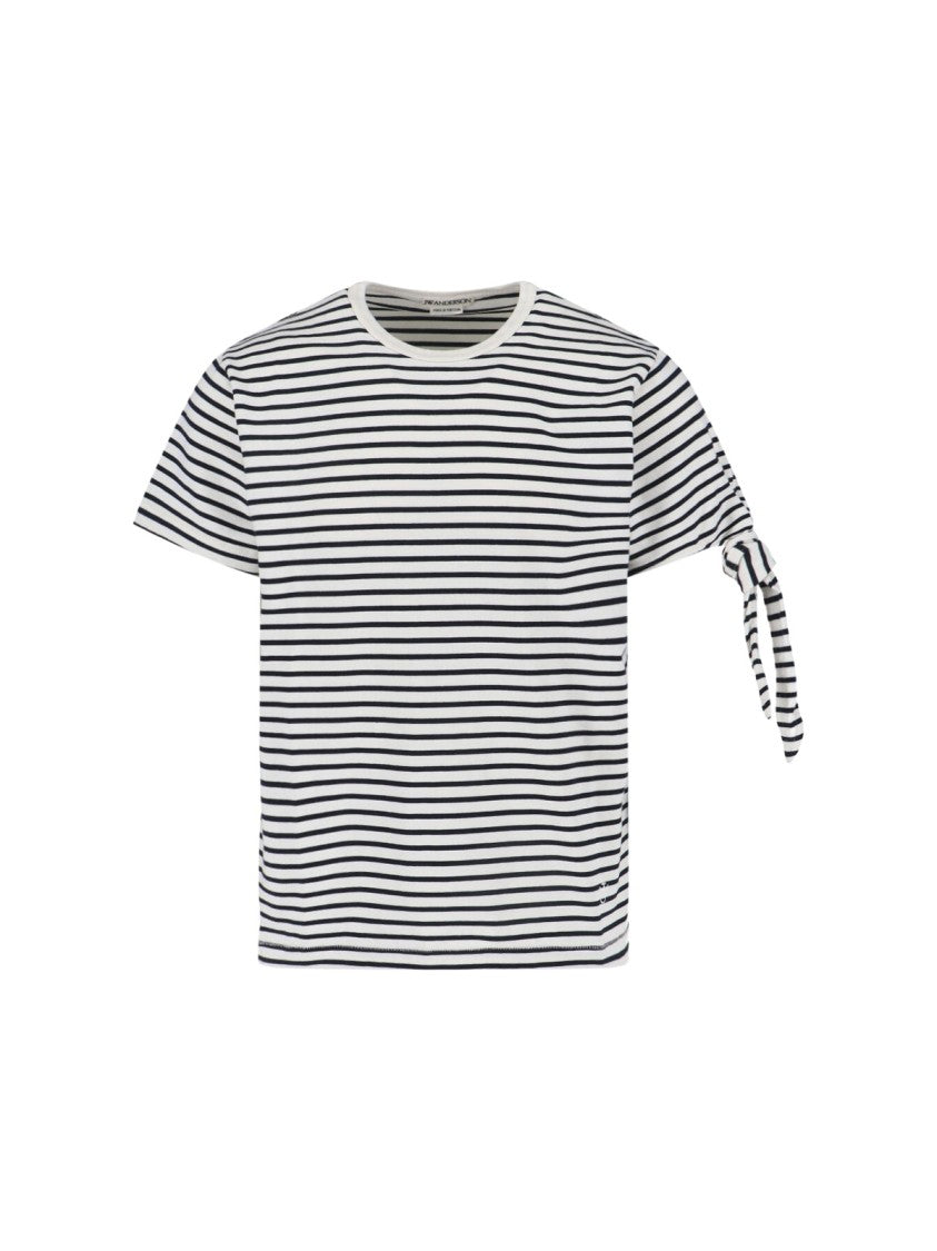 J. W. Anderson White Striped Knotted Sleeve Cotton T-Shirt