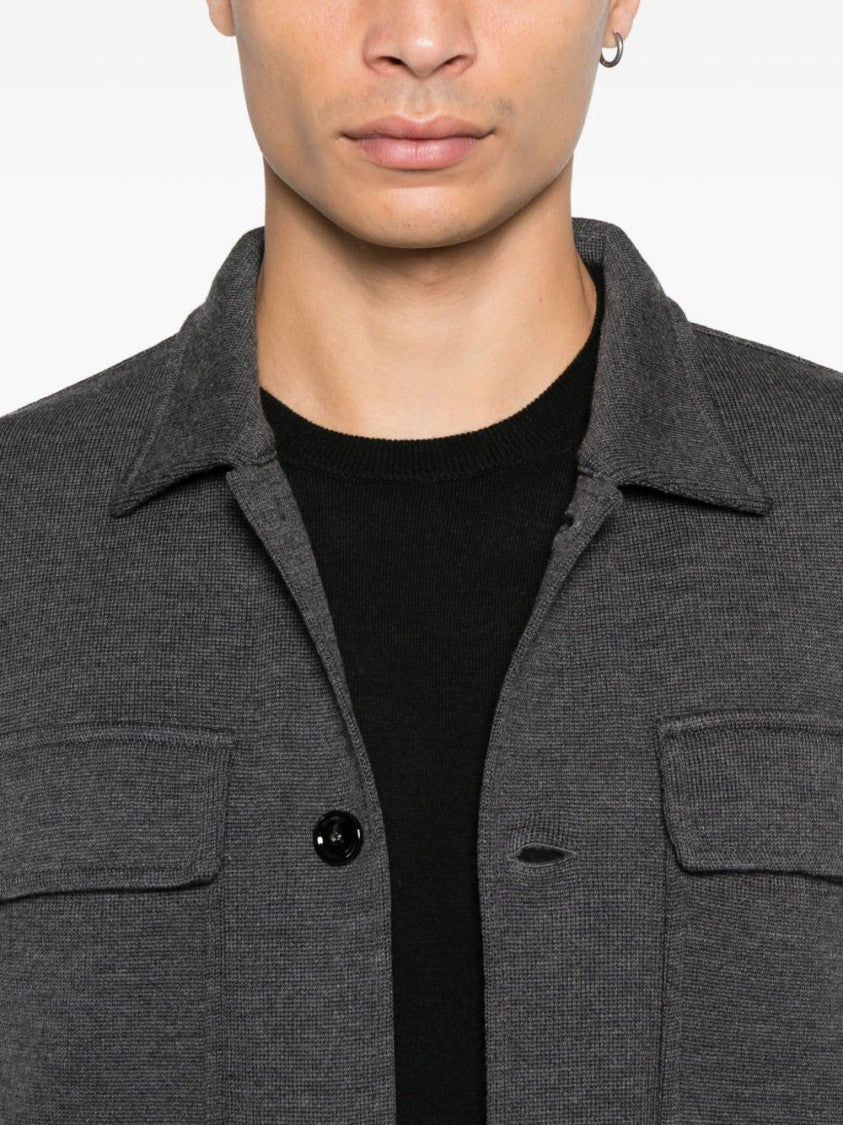 Lardini Tailored Grey Wool Jacket With Patch Pockets