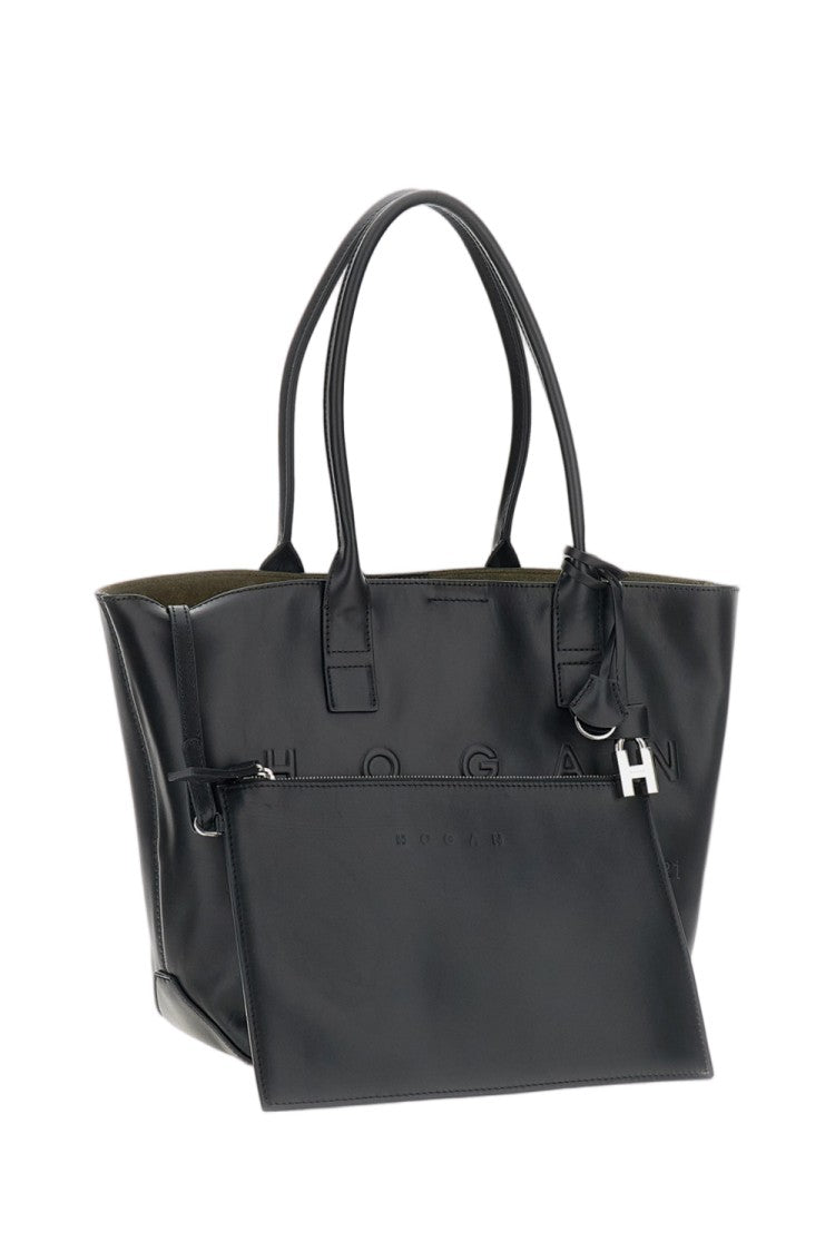 Hogan Black Address Shopping Smooth Leather Tote Bag