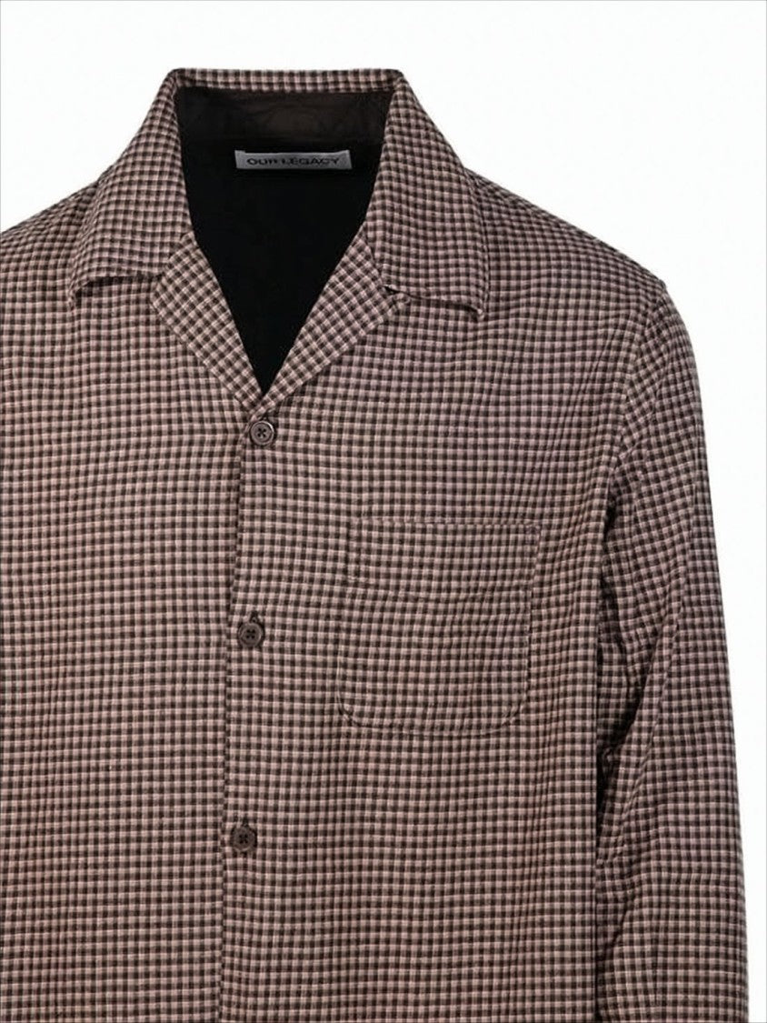 Our Legacy Brown Checkered Long-Sleeve Shirt With Classic Collar