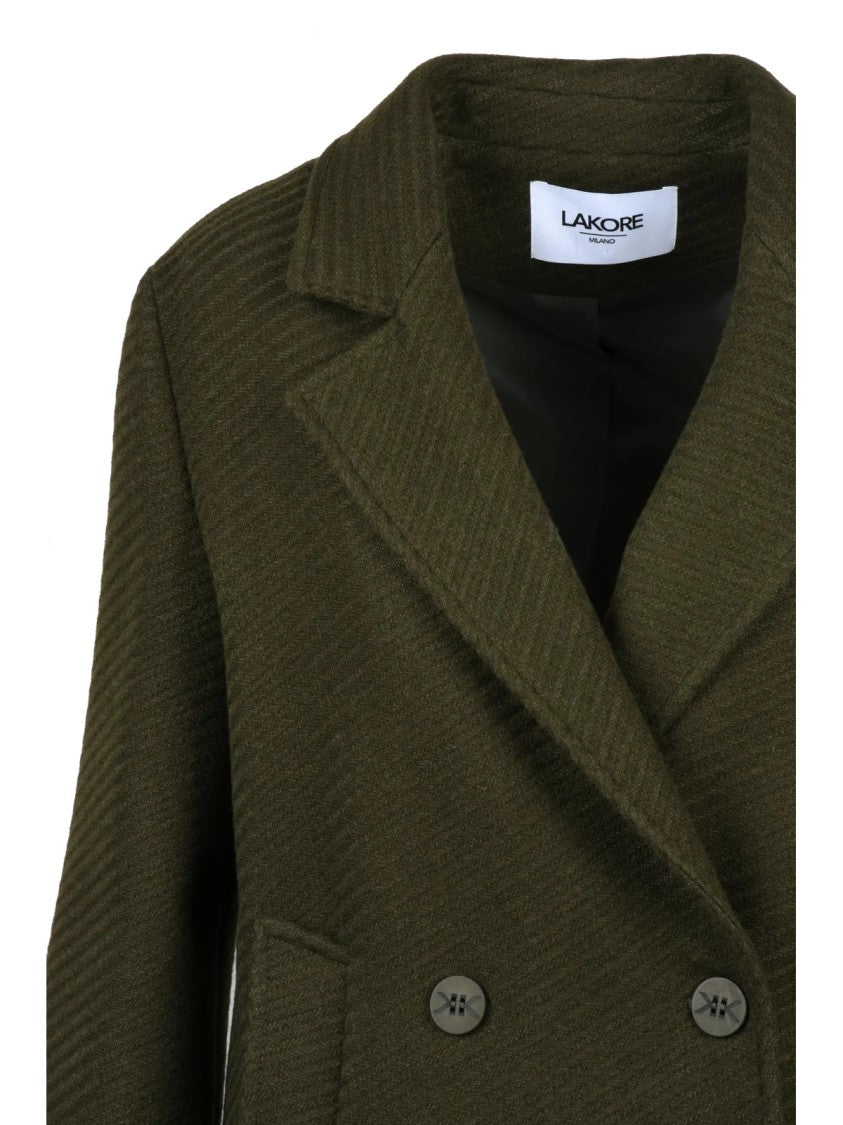 Lakore Green Double-Breasted Wool-Blend Short Coat