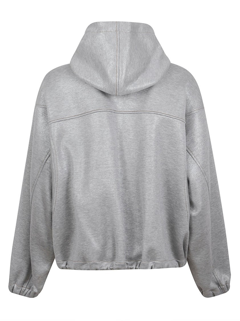 Brunello Cucinelli Mélange Cotton Bomber Sweater With Metallic Thread