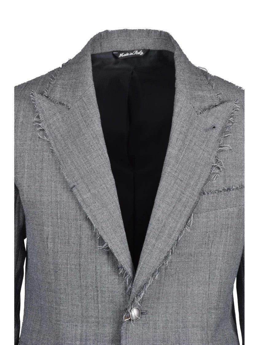 Reveres 1949 Grey Raw Cut Tailored Wool-Blend Jacket