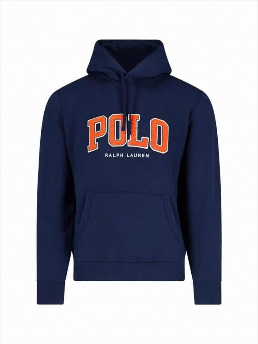 Polo Ralph Lauren Navy Blue Pullover Hoodie With Front Pocket And Bold Lettering