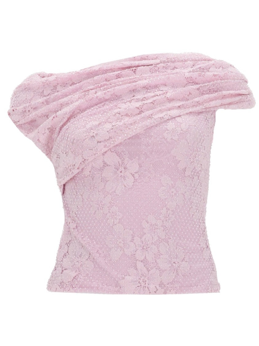 Self-Portrait Neutrals Off-Shoulder Sheer Floral Lace Top