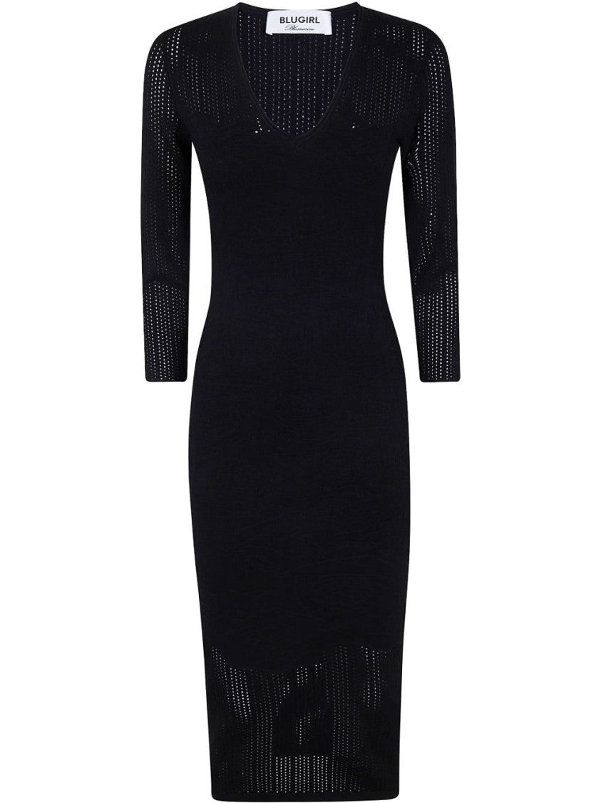 Blugirl Fitted Midi Dress With Deep V-Neckline