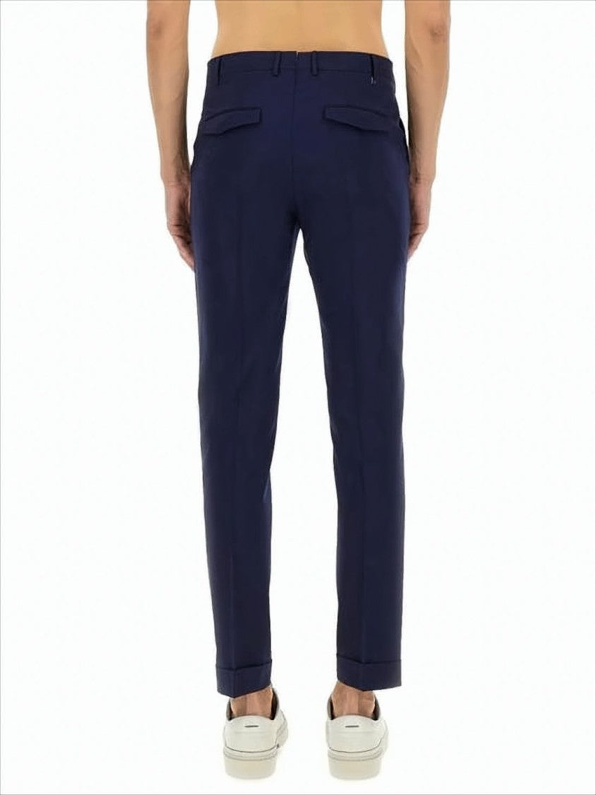 Pt Torino Tailored Navy Straight-Fit Pants With Cuffed Hem