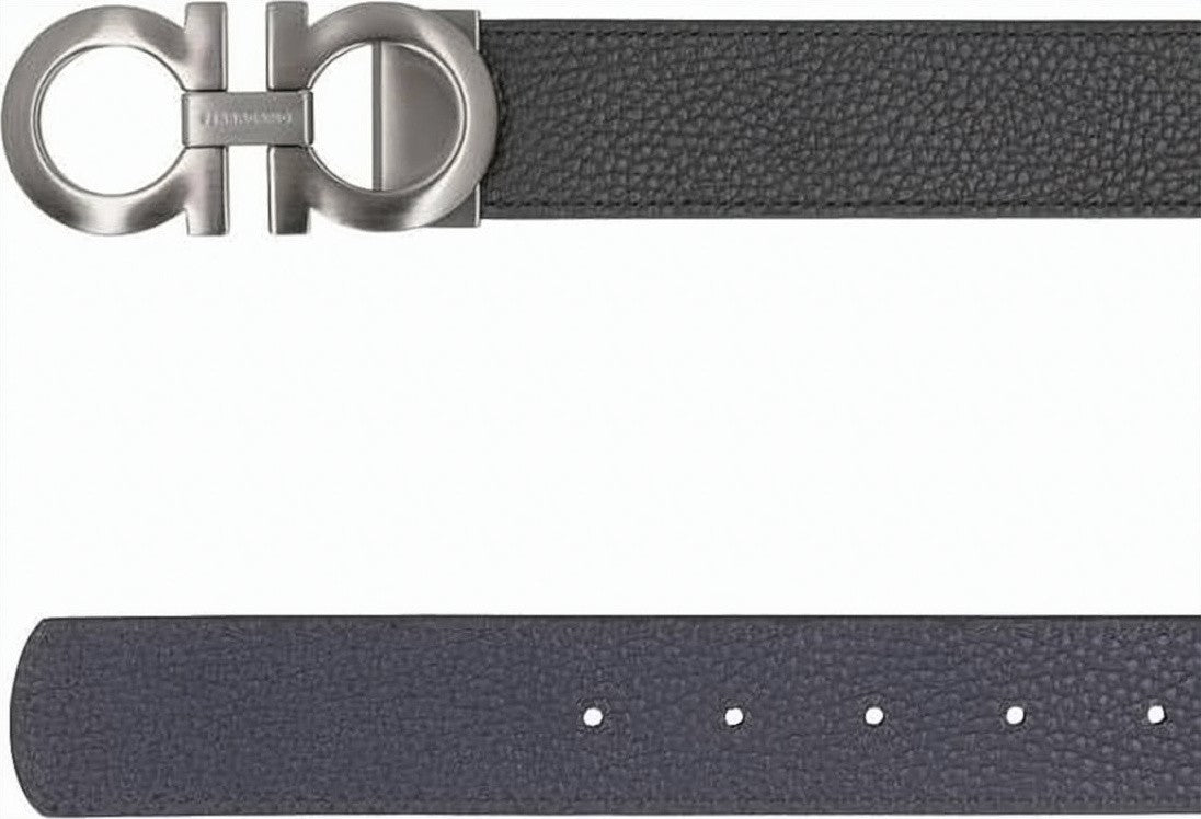 Salvatore Ferragamo Textured Black Calf Leather Belt