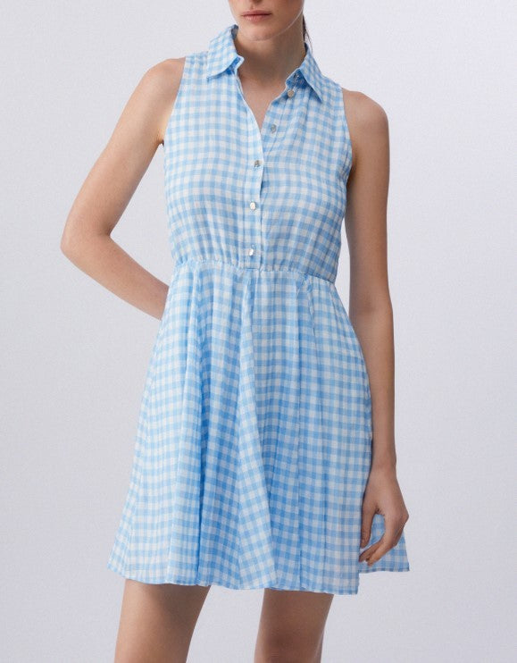 Liu Jo Gingham Mini Dress With Belted Waist And Shirt Collar