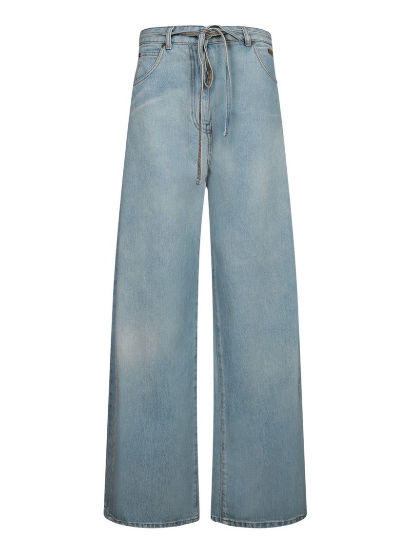 Msgm Wide-Leg Blue Jeans With Drawstring Waist