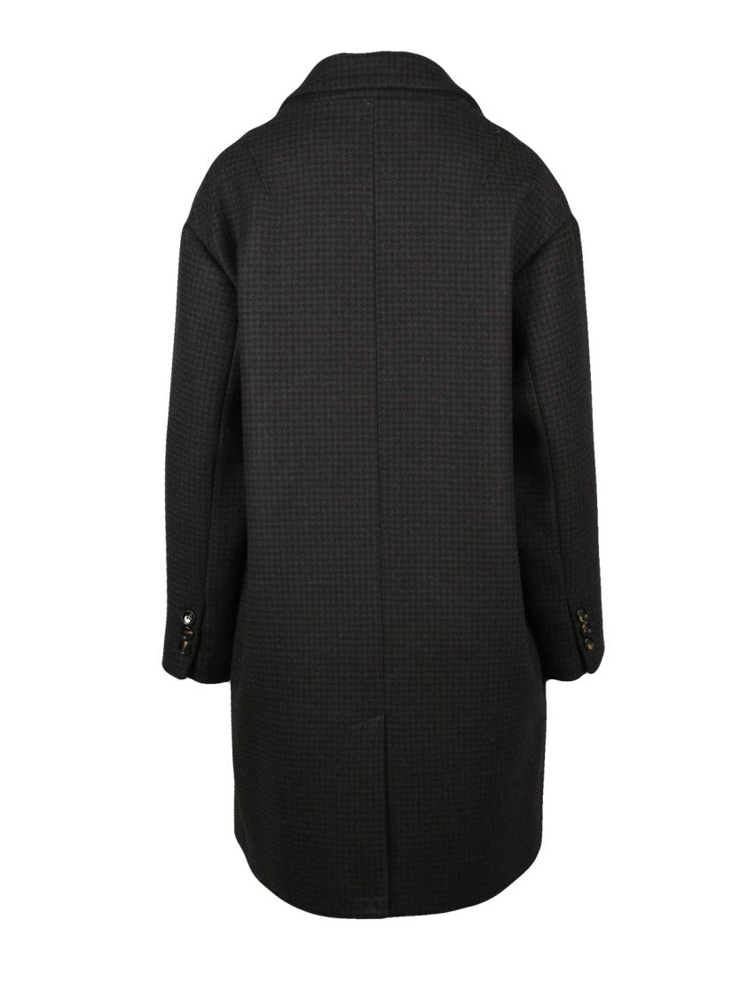 Merci.Live The Unexpected Double-Breasted Houndstooth Coat With Structured Collar