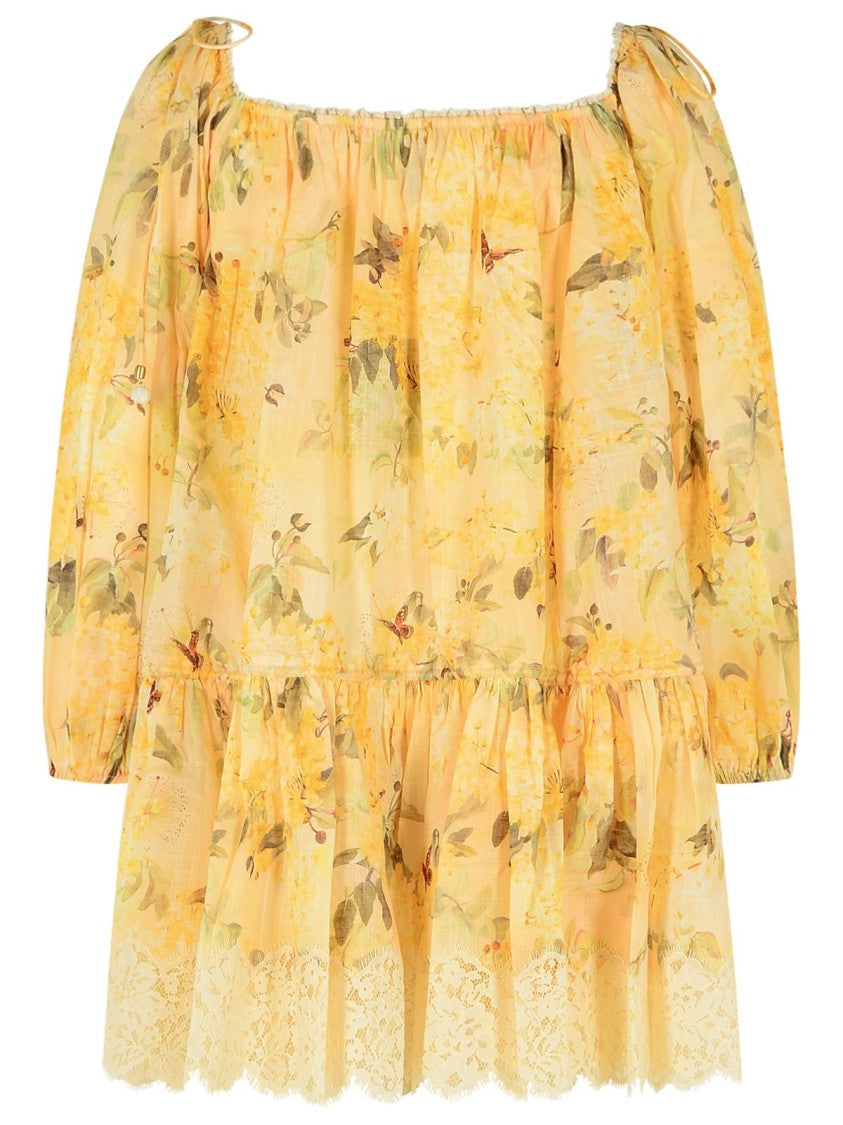 Zimmermann 'Cascadian' Yellow Cotton Mini Dress 'Botanical Flora'