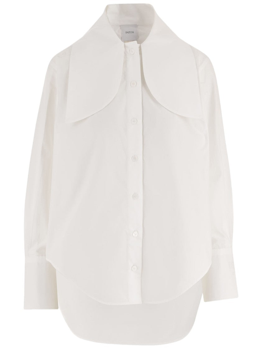 Patou White Knotted Collar Cotton Blouse