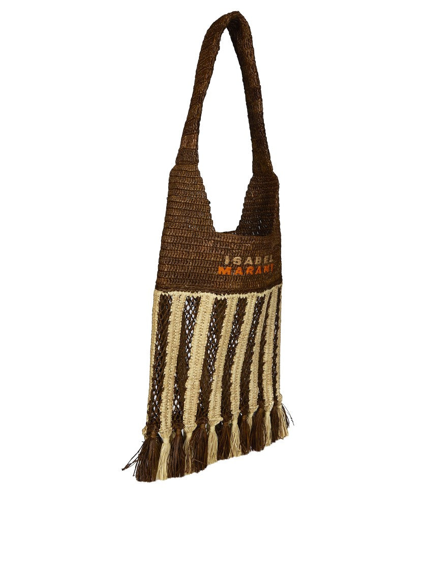 Isabel Marant Brown Praia Small Woven Tassels Shoulder Bag