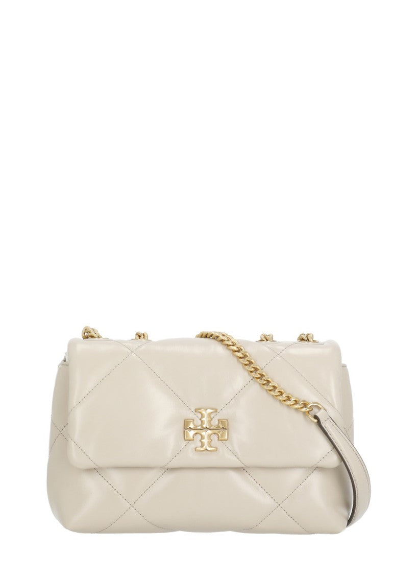 Tory Burch Beige Matelassé Leather Shoulder Bag With Diamond Pattern