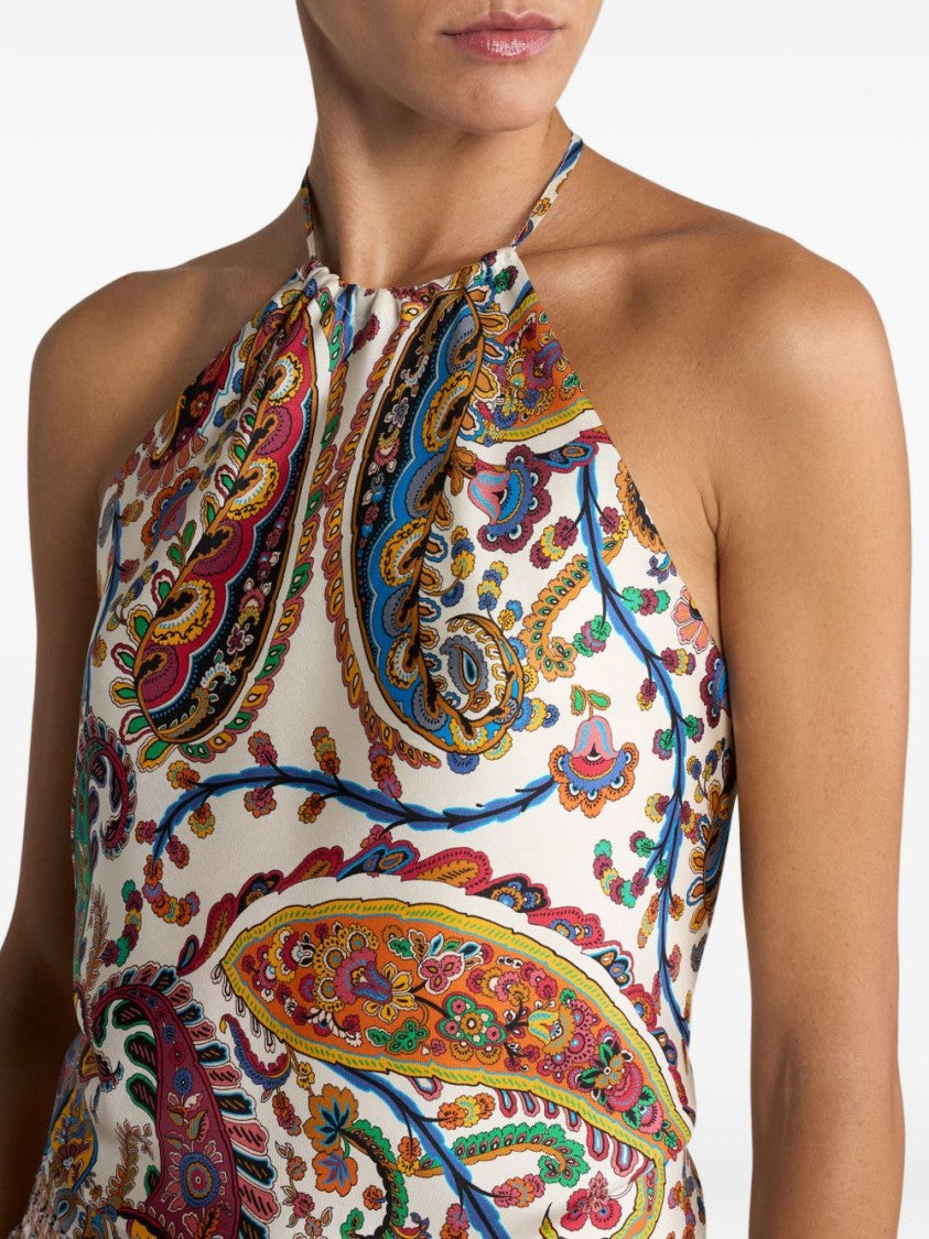 Etro Halter Neck Multicolor Paisley Print Silk Top