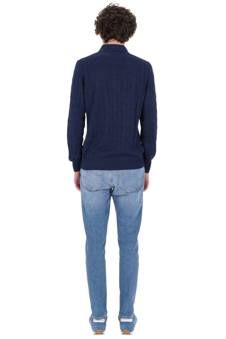 Barba Blue Cable-Knit Linen-Cotton Polo Shirt