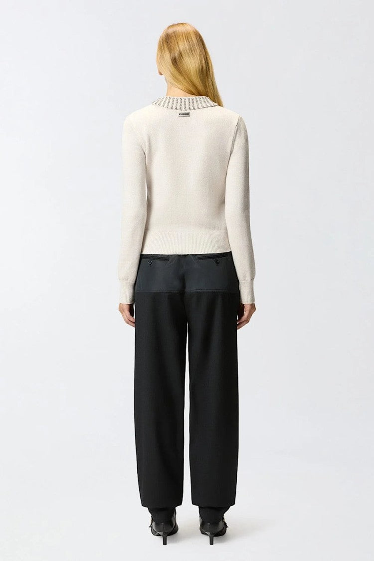 Pinko Ivory Crystal-Embellished Nylon-Blend Sweater